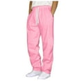 thumbnail image 1 of GXWEA Men's Pants Men Oversized Straight Leg Knit Sweatpants Adjustable Drawstring Stretch Breathable Spring Trousers（Pink，M）, 1 of 5