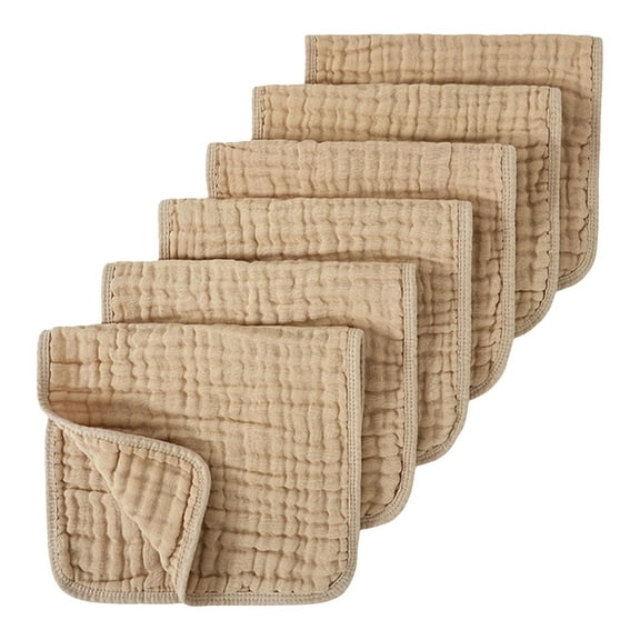 GXWEA Baby Washcloths Baby Clothes Boy Muslin Burp Cloths 6 Pack Large 20" By 10" 100% Cotton 6 Layers Extra Absorbent And Soft Khaki
