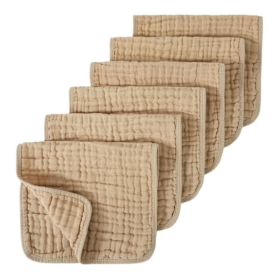 GXWEA Baby Washcloths Baby Clothes Boy Muslin Burp Cloths 6 Pack Large 20" By 10" 100% Cotton 6 Layers Extra Absorbent And Soft Khaki