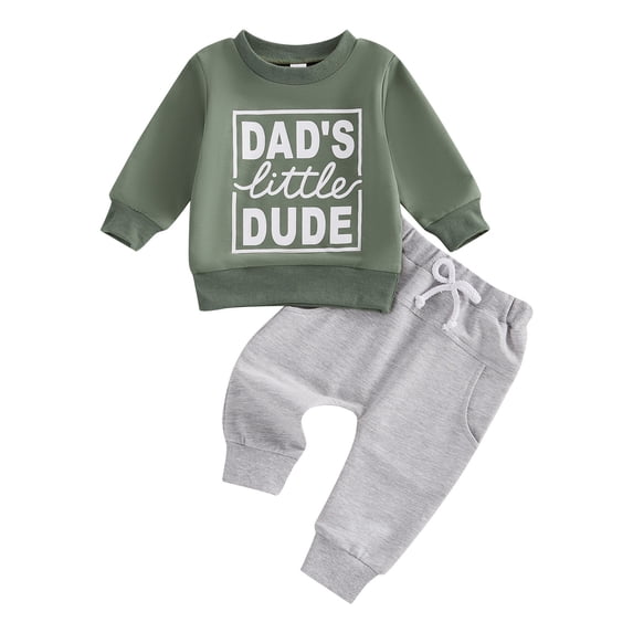 GXWEA Newborn Boy Clothes Baby Boy Regular Fit Outfit Long Sleeve Sweatshirt + Jogger Pants Set(6-12 Months,Green)