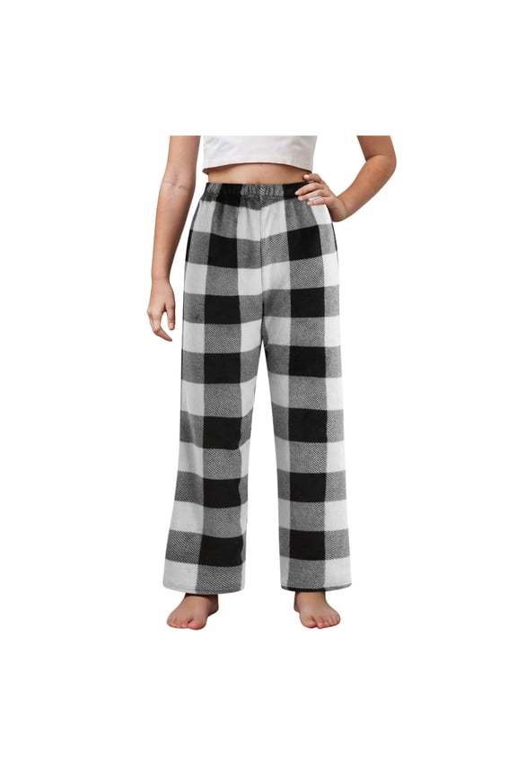 Pajama Pants Boys Boys' Buffalo Plaid Fleece Lounge Pants, Cozy Elastic Waist Loungewear for Sleep and Casual Days(17-18 Years,Black)