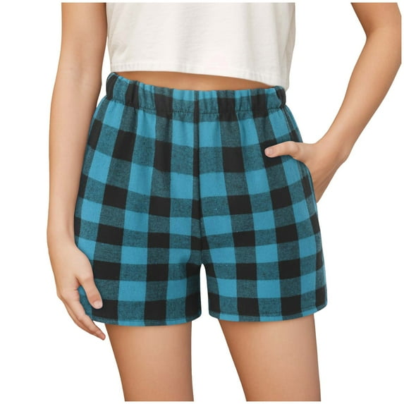 GXWEA Pajama Pants For Teens Red Checkered Pants Pajama Pants For Girls Shorts Sleep Plaid Pants Soft Lounge Pj Bottoms With Pockets Blue 7-8 Years