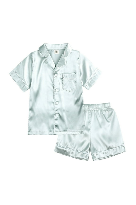Pajamas For Kids Valentines Pajamas Kids Girls Pajamas Satin Pajama Set Silk Pjs Short Sleeve Sleepwear Silver 6-7 Years