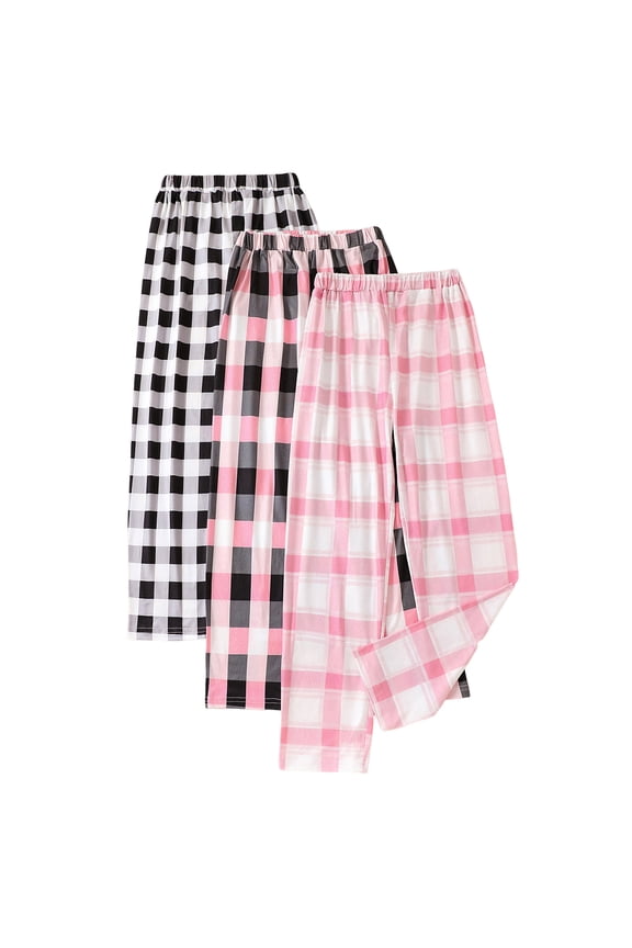 Pajamas For Teen Girls Girls Lounge Pants 3 Pack Girls Pajama Pants Micro Fleece Soft Pj Bottoms For Kids Cute Print Lounge Sleep Clothes With Pockets 8-9 Years