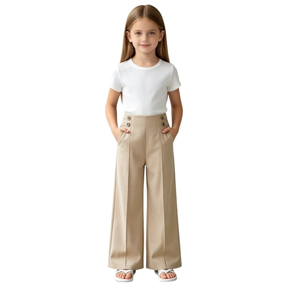 GXWEA Pants For Kids Tween Solid Smooth Woven Flowy Suit Pants Wedding Guest Daily Bottoms(6-7 Years,Khaki)