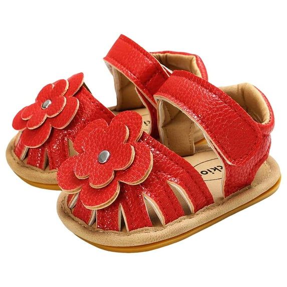 GXWEA Sandals For Toddler Girls Baby Shoes Girl Baby Toddler Girls Pu Leather Soft Open Toe Summer Sandals Flower Princess Flat Shoes Red 12-18 Months