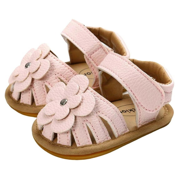 GXWEA Shoes For Girls Baby Girl Sandals 12-18 Months Baby Toddler Girls Pu Leather Soft Open Toe Summer Sandals Flower Princess Flat Shoes Pink 18-24 Months