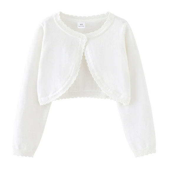 GXWEA Silver Bolero Toddler White Cardigan Girls Open Front Shrug Cardigan Kids Children Knit Long Sleeve Bolero With Button Closure White 4-5 Years