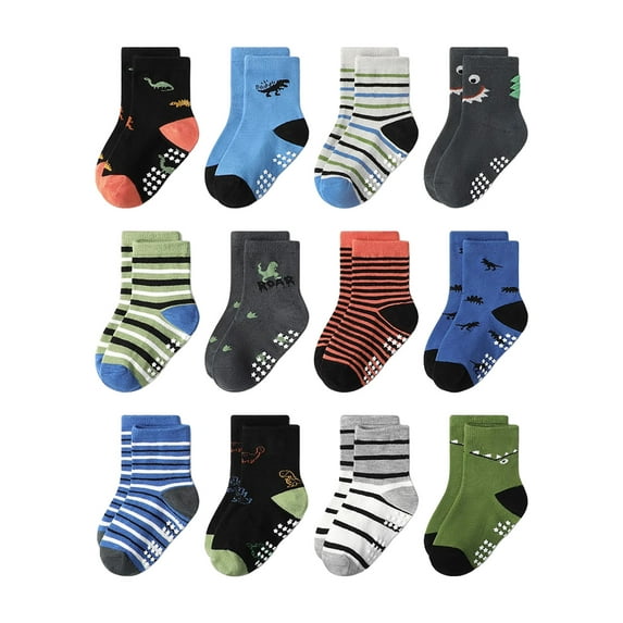 GXWEA Socks For Toddler Boys Socks Boys Toddler Grip Socks Non Slip Crew Cute Seamless Socks For Boys Girls Kids F 5-7 Years Multi Pcs
