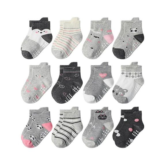 GXWEA Socks Toddlers 2T-3T 3T Socks Girls Toddler Grip Socks Non Slip Crew Cute Seamless Socks For Boys Girls Infants Kids B 0-1 Years Multi Pcs