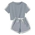thumbnail image 1 of GXWEA Summer Clothes For Kids Girls Outfits Size 14-16 Kids Summer Sport T-Shirt And Shorts Set Plaid Print Clothing Sets Tracksuit 11-12 Years Grey, 1 of 5