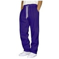 thumbnail image 1 of GXWEA Sweatpants Men Men Solid Color Drawstring Straight Leg Sweatpants Elastic Waist Breathable Spring Daily Loose Casual Trousers（Purple，XL）, 1 of 5