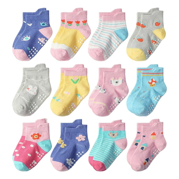 GXWEA Toddler Ankle Socks Socks For Kids Toddler Grip Socks Non Slip Crew Cute Seamless Socks For Boys Girls Infants Kids F 3-5 Years Multi Pcs