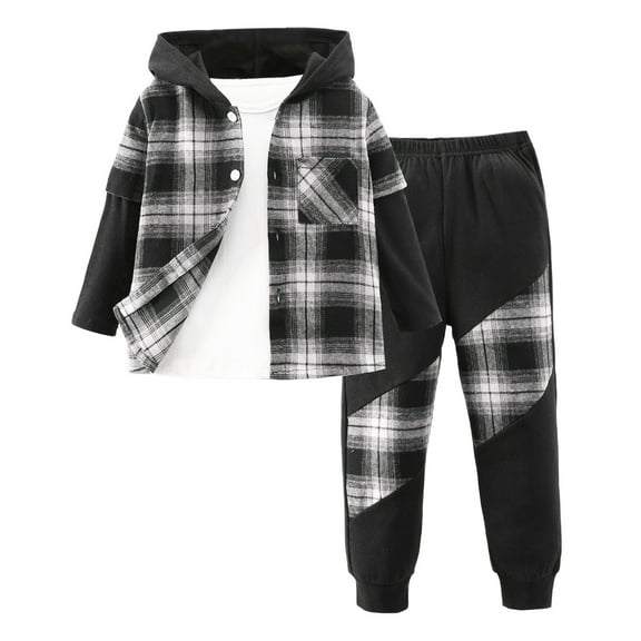 GXWEA Toddler Boy Outfits 2T 6T Toddler Boy Clothes Plaid Shirt + Pants 2 Pieces Boy Winter Spring Outfits Set sets 01 Black 3-4 Years