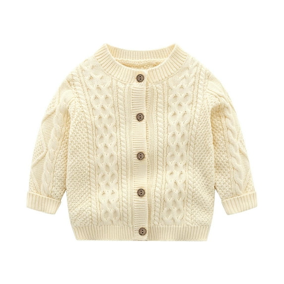 GXWEA Toddler Girl Christmas Cardigan For Girls Kids Baby Sweater Cardigan Cable-Knit Spring Coat Long Sleeve Cardigan For Baby Beige 12-18 Months