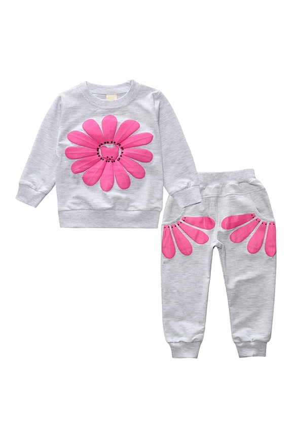 Toddler Girl Winter Clothes Girl Clothes Toddler Girl Clothes Fall Outfits Long Sleeve Sweatshirt Tops + Pants Set Grey 4-5 Years