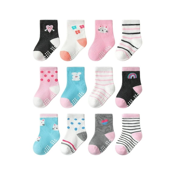 GXWEA Toddler Grip Socks Girls Socks 4-6 Years Toddler Grip Socks Non Slip Crew Cute Seamless Socks For Boys Girls Infants Kids G 1-3 Years Multi Pcs