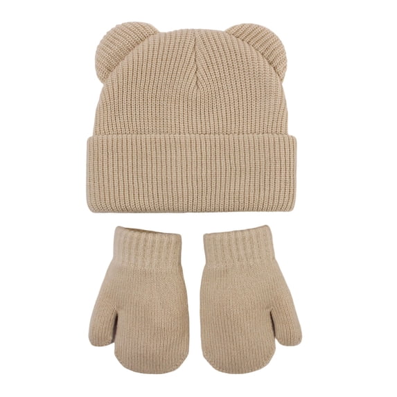 GXWEA Toddler Hat Toddler Bear Ear Knit Beanie Mitten Scarf Set Thick Warm 3 Piece Winter Accessory Kit
