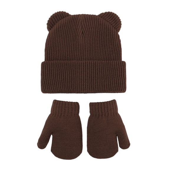 GXWEA Toddler Hat Toddler Bear Ear Knit Beanie Mitten Scarf Set Thick Warm 3 Piece Winter Accessory Kit