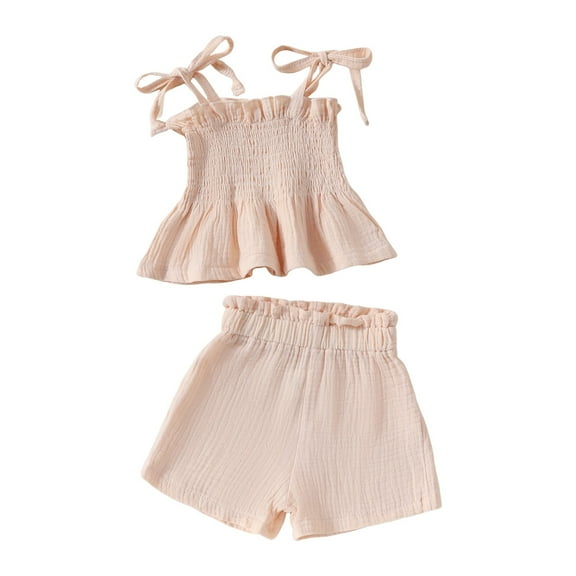 GXWEA Toddler Outfits 4T Girls Clothes Baby Toddler Girls Clothes Solid Color Sleeveless Camisole Linen Pants Set Baby Summer Outfits Beige 3-4 Years