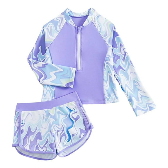 GXWEA Toddler Swim Suit Girl 3T Swimsuit Girls Toddler Girls Swimsuit 2Piece Bathing Suit Long Sleeve Rash Guard Sets Purple 10-11 Years