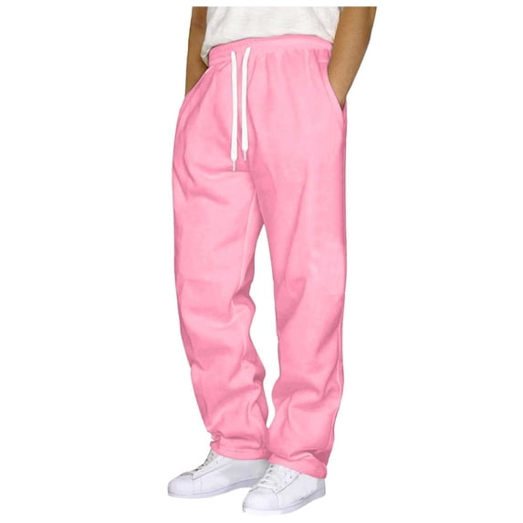 GXWEA Track Pants Men Men High Waist Solid Straight Sweat Pants Elastic Drawstring Windproof Spring Loose Knit Trousers(Pink,XXXL)