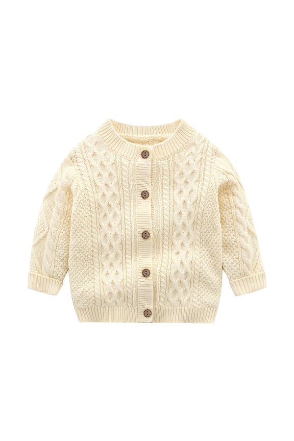 Girls White Sweater 9-12 Month Girl Clothes Kids Baby Sweater Cardigan Cable-Knit Spring Coat Long Sleeve Cardigan For Baby Beige 6-9 Months