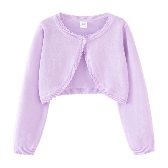 GXWEA White Cardigan For Girls Toddler Girls Short Cardigan Sweater Single Button Ruffle Neck Daily Wear(7-8 Years,Purple)