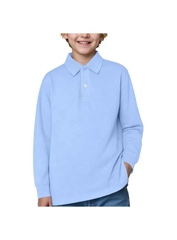 White Dress Shirt Boys Thermal Shirts For Boys Boys' School Uniform Long Sleeve Polo Shirt, Button Closure, Comfortable Fabric A7 SHIRT Light Blue 12-13 Years