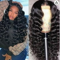 GXXGREAT 26 Inch Deep Wave Human Hair Wig Glueless Wavy Wig 180% Density Glueless Wig Small Curly Hair Women