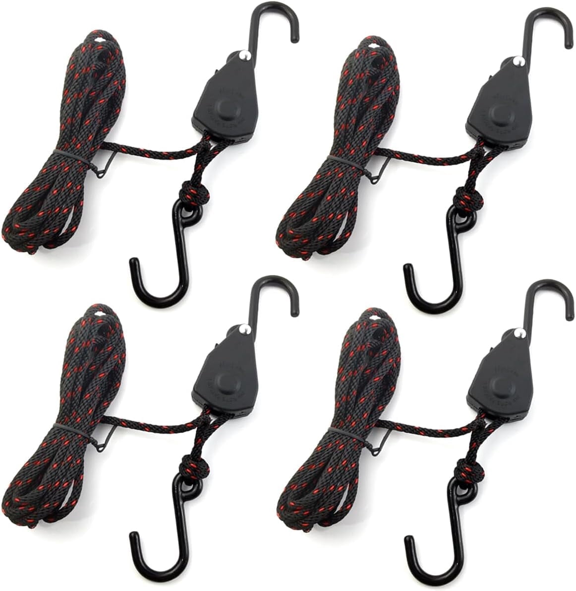 ABCISI 4PCS 8ft 1/8in Adjustable Heavy Duty Rope Hanger Ratchet Kayak and Canoe Bow and Stern Tie Downs Straps
