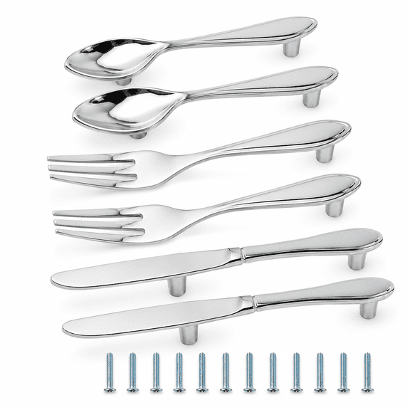 GXXMEI 6PCS Cabinet Pull, Creative Spoon Fork Knife Kitchen Cabinet Closet Drawer Pull Handles Knobs 3-Inch Center