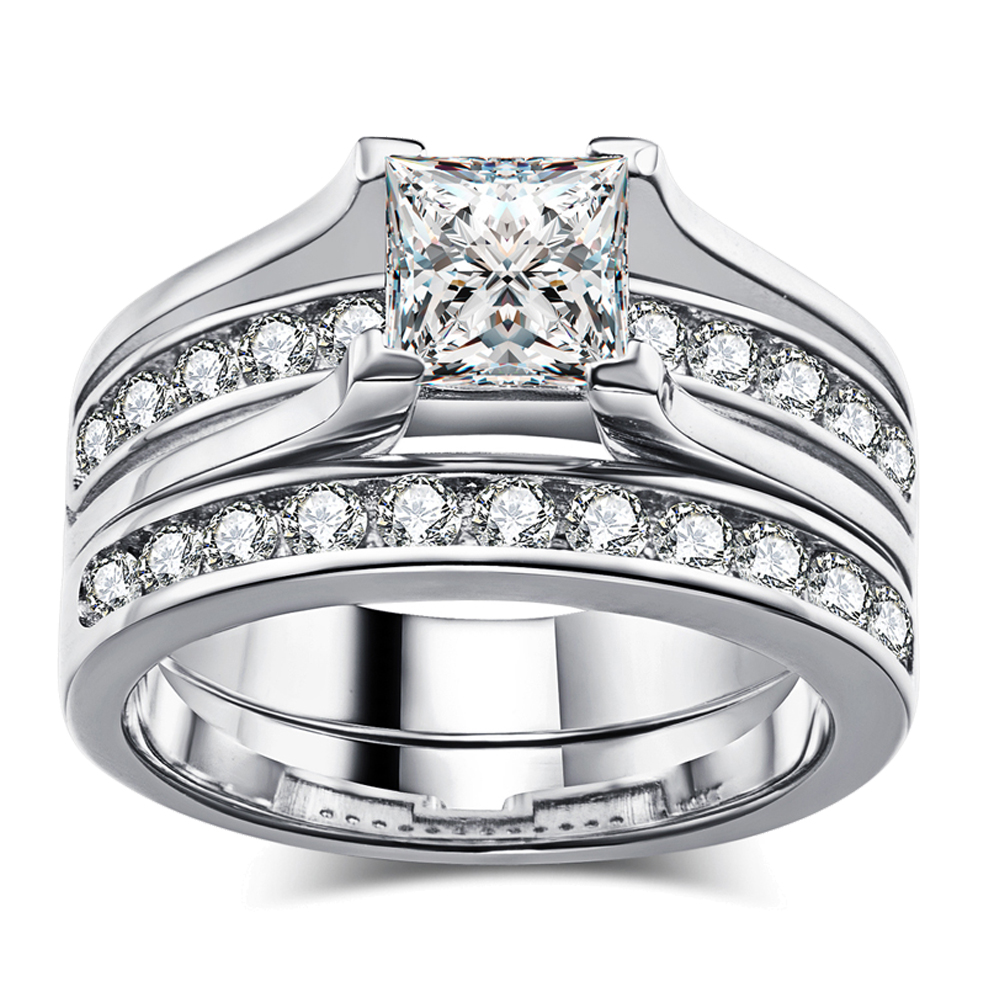 Handmade 2ct CZ Princess Cut Engagement Ring – White Gold Filled – Sizes 4-9.5
