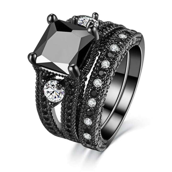GY Black Gold Plated 1.5CT CZ Women Wedding Ring Sets 2pcs Engagement Ring for Woman
