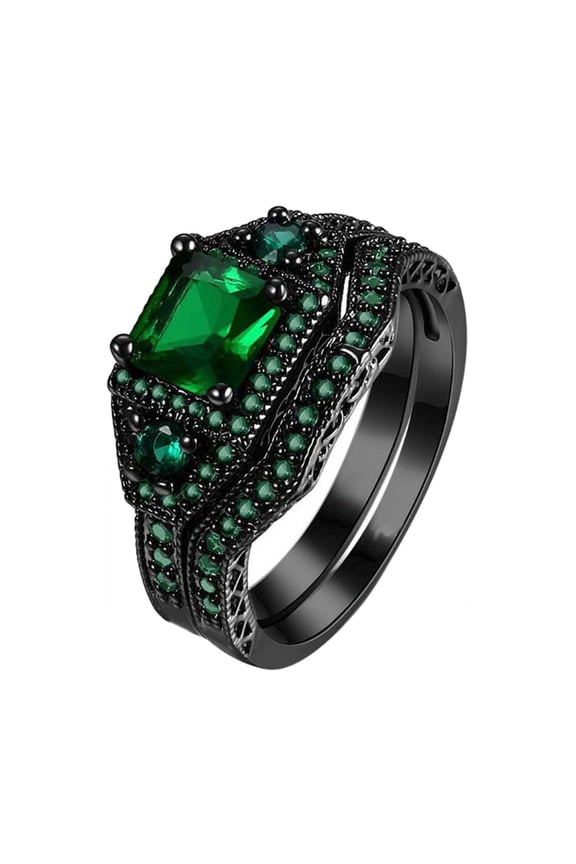 Black Gold Plated Green 1CT CZ Women Wedding Ring Sets Engagement Ring for Woman