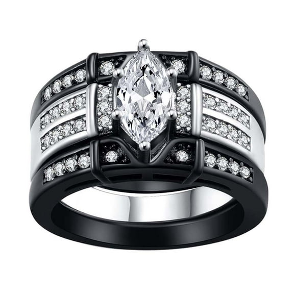 Black Gold Plated Marquise cut 1CT CZ Women Wedding Ring Sets 3pcs Engagement Ring for Woman