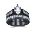 thumbnail image 1 of GY Black Gold Plated Marquise cut AAA CZ 2pcs Womens Wedding Ring Sets Bridal Sets, 1 of 4