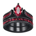 thumbnail image 1 of GY Black Gold Plated Marquise cut Red AAA CZ 2pcs Womens Wedding Ring Sets Bridal Sets, 1 of 4