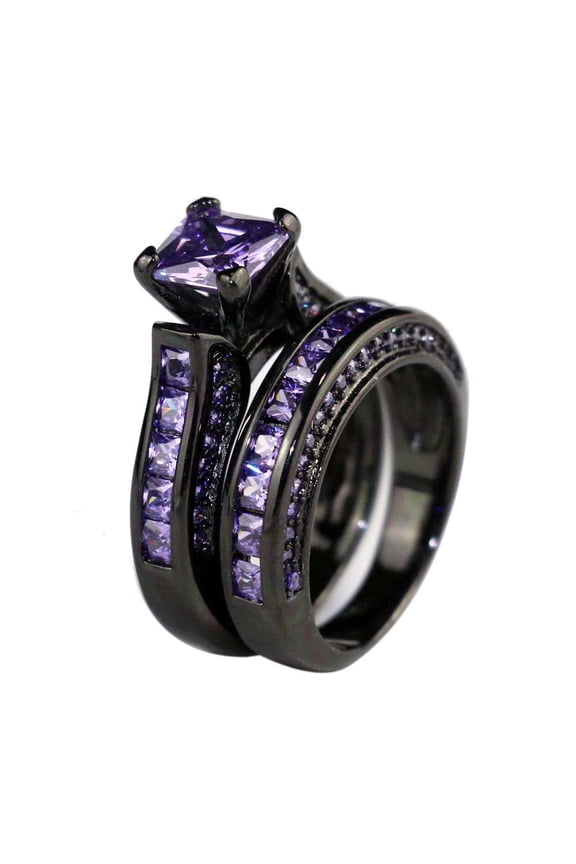 GY Black Gold Plated Purple 1CT CZ Women Wedding Ring Sets 2pcs Engagement Ring for Woman