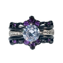 GY Black Gold Plated Purple 1CT CZ Women Wedding Ring Sets 3pcs Engagement Ring for Woman