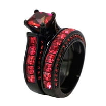GY Black Gold Plated Red 1CT CZ Women Wedding Ring Sets 2pcs Engagement Ring for Woman
