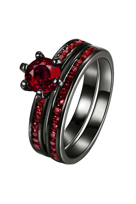Black Gold Plated Red 1CT CZ Women Wedding Ring Sets Engagement Ring for Woman