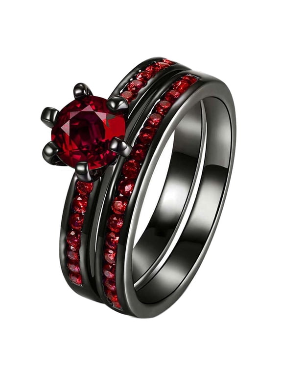 Black Gold Plated Red 1CT CZ Women Wedding Ring Sets Engagement Ring for Woman