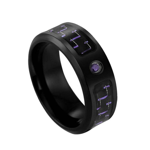GY Black Plated Titanium Steel Mens Ring Men Wedding Band Purple Carbon fibre AAA CZ Man Ring