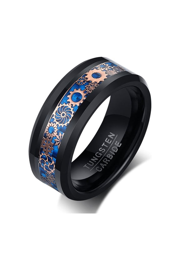 Black and Blue Mechanical style Ring 8mm Tungsten Carbide Ring for Men Wedding Band Man Ring