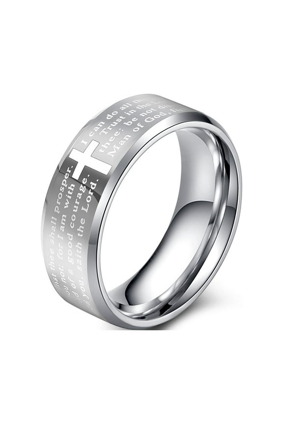Cross Bible Ring 8mm Tungsten Carbide Ring for Men Wedding Band Man Ring
