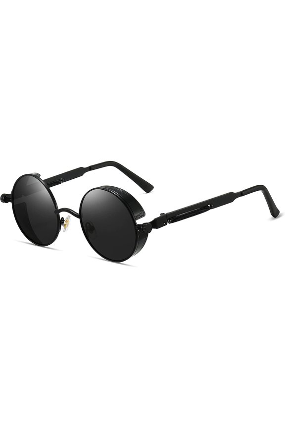GY  Gothic Polarized Sunglasses for Men, Round Metal Frame, Retro Steampunk Sun Glasses Women