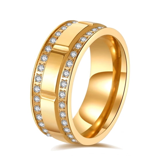 GYVAIN AAA CZ Yellow Gold Plated Titanium Steel Mens Ring Men Wedding Band Man Ring