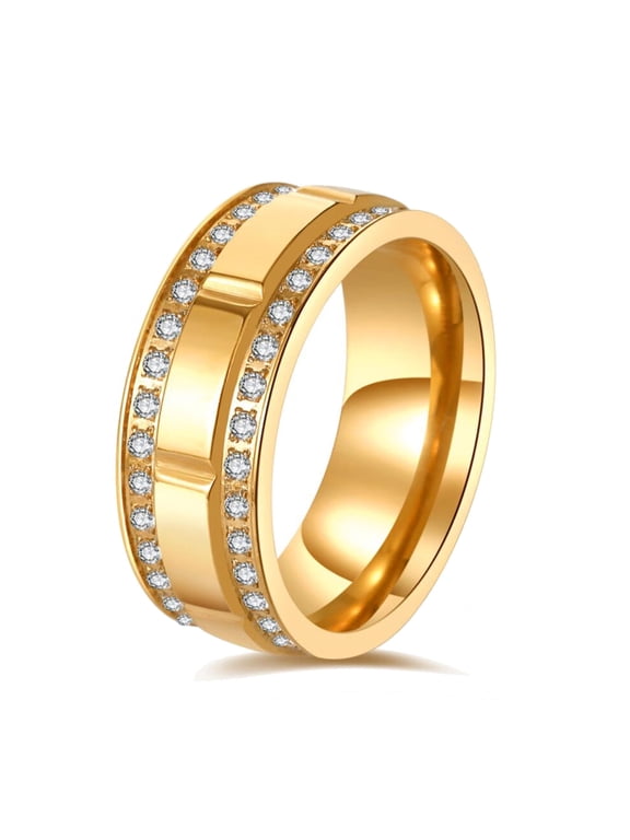AAA CZ Yellow Gold Plated Titanium Steel Mens Ring Men Wedding Band Man Ring