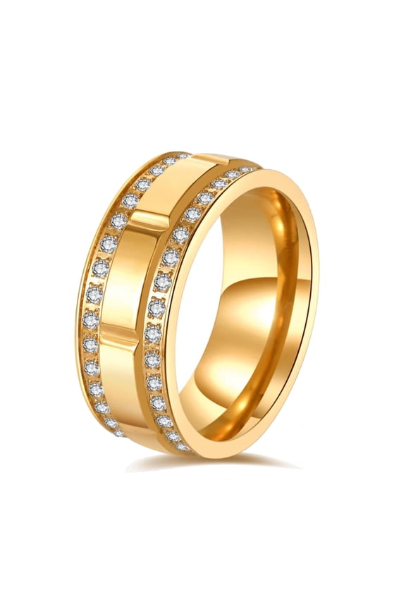 AAA CZ Yellow Gold Plated Titanium Steel Mens Ring Men Wedding Band Man Ring